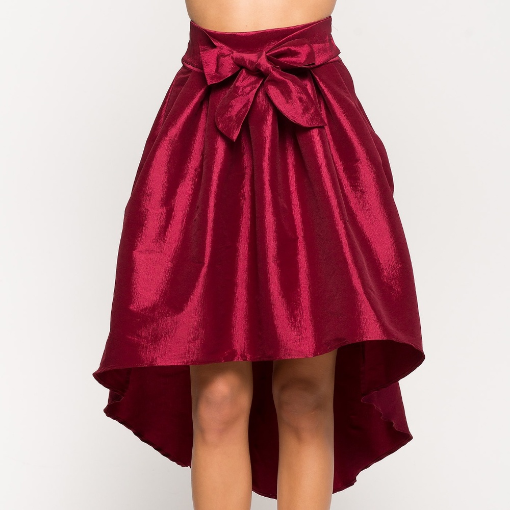 CEMI CERI high low pleated bow red skirt medium